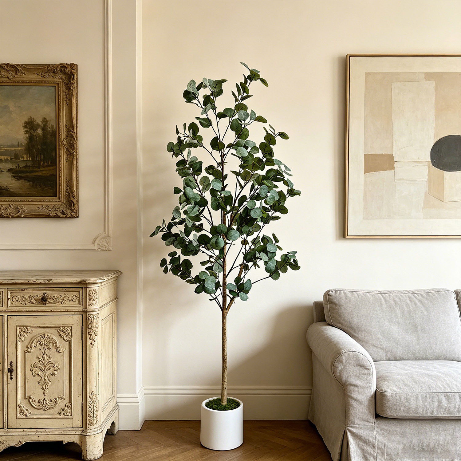 Ficus Lyrata Tree - ต้นยูคาลิปตัสประดิษฐ์ขนาด 120-155 ซม./5.1 ฟุต ต้นไม้ปลอมเสมือนจริงสำหรับตกแต่งบ้าน สวน